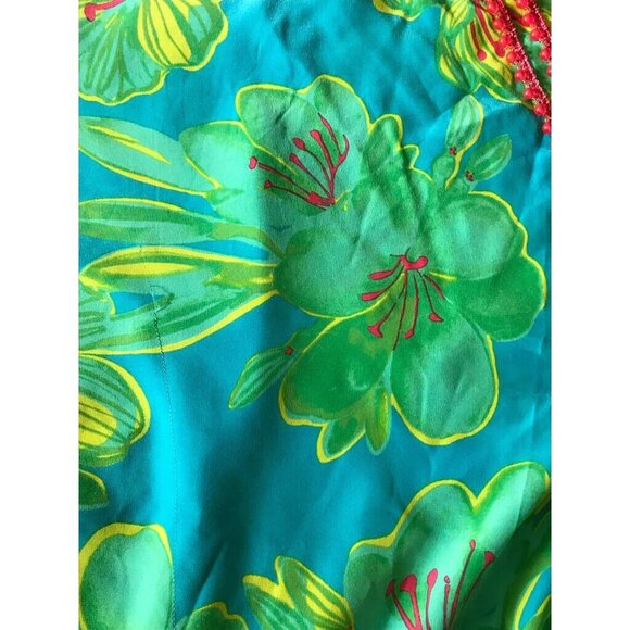 READ 100% Silk Lilly Pulitzer Blue Green Floral Beaded Women's Tunic Shirt S M - Picture 6 of 8